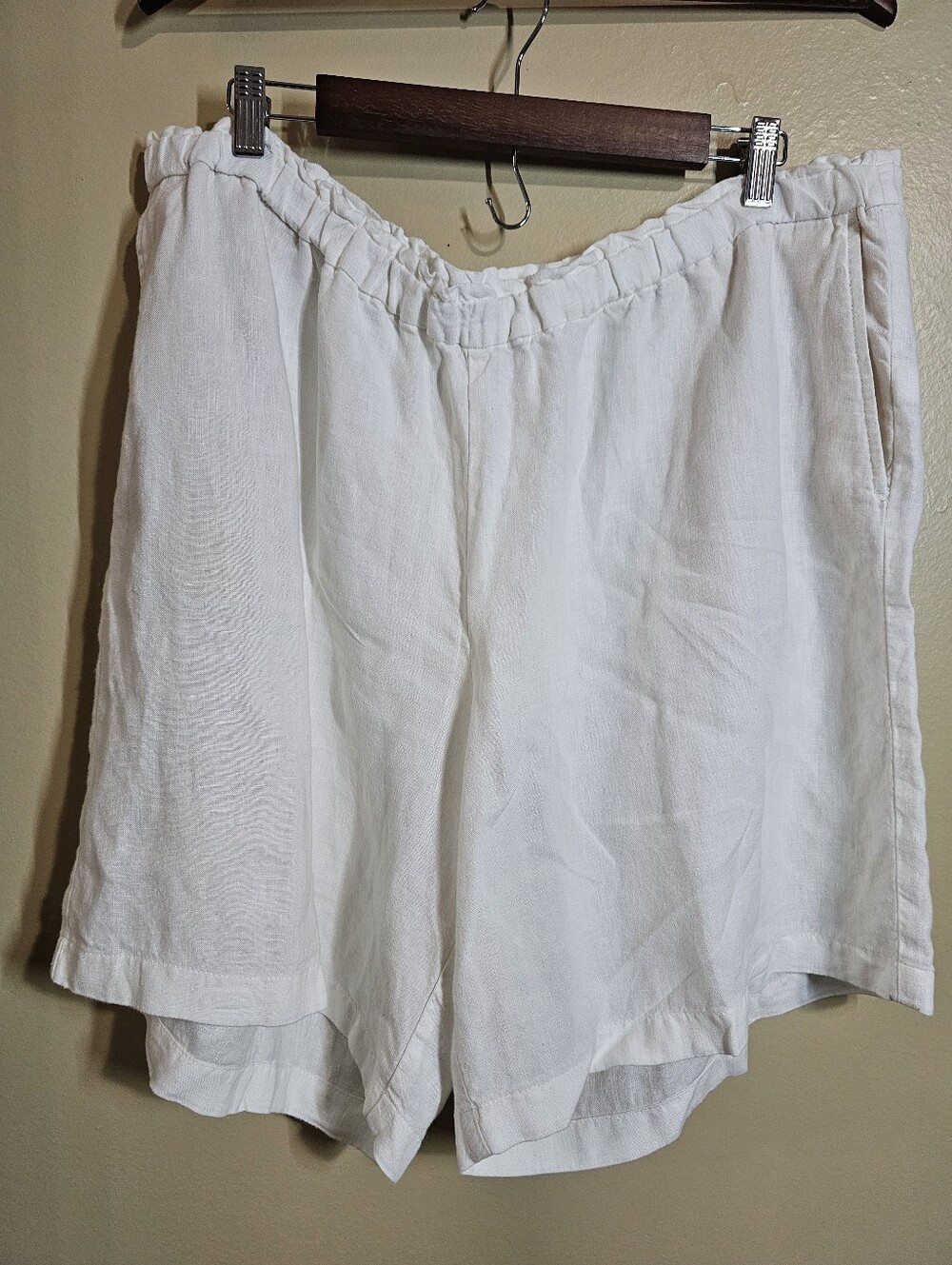 Pure Jill Linen White Pull On Shorts 2X Plus Size Elastic Waist Pockets Coastal